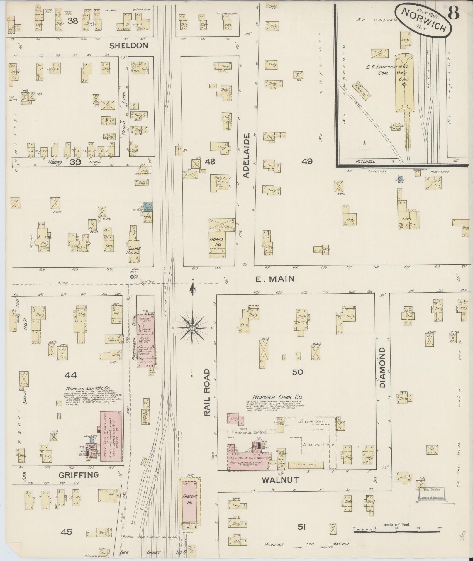 Sanborn Fire Insurance Map from Norwich, Chenango County, New York (1887), Sheet #0008 - Complete Map Set gallery image, historic Sanborn map, vintage wall art, New York New York