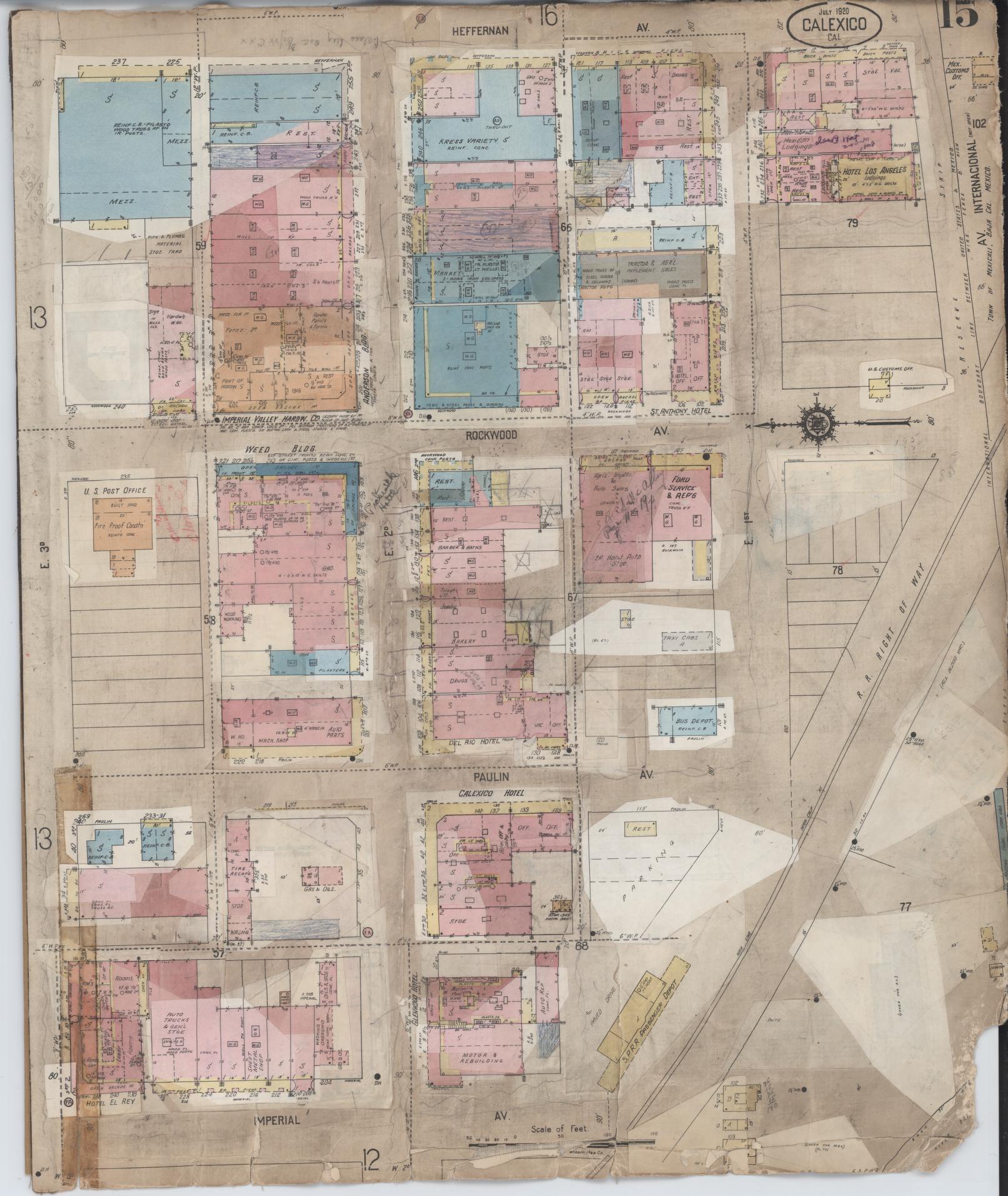 Sanborn Fire Insurance Map from Calexico, Imperial County, California (1956), Sheet #0015 - Historic Sanborn Fire Insurance Map Print, vintage old map wall art, antique decor, genealogy gift, California California map
