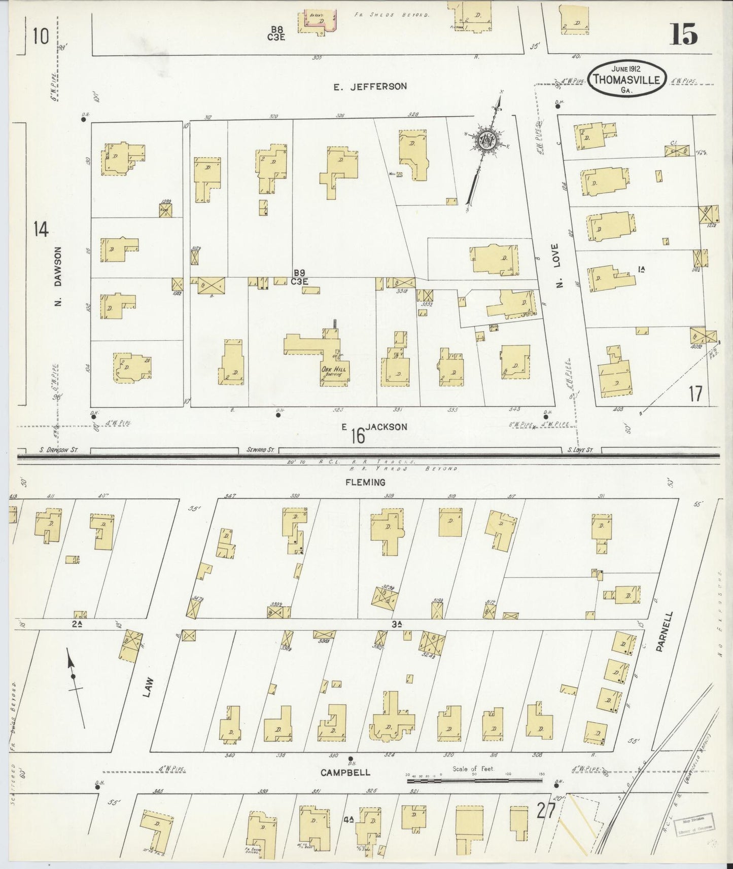 Sanborn Fire Insurance Map from Thomasville, Thomas County, Georgia (1912), Sheet #0015 - Complete Map Set gallery image, historic Sanborn map, vintage wall art, Georgia Georgia