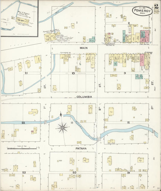 Sanborn Fire Insurance Map from Pomeroy, Garfield County, Washington (1891), Sheet #0002 - Historic Sanborn Fire Insurance Map Print, vintage old map wall art, antique decor, genealogy gift, Washington Washington map