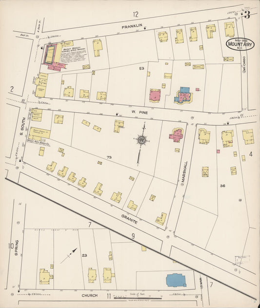 Sanborn Fire Insurance Map from Mount Airy, Surry County, North Carolina (1922), Sheet #0003 - Historic Sanborn Fire Insurance Map Print, vintage old map wall art, antique decor, genealogy gift, North Carolina North Carolina map