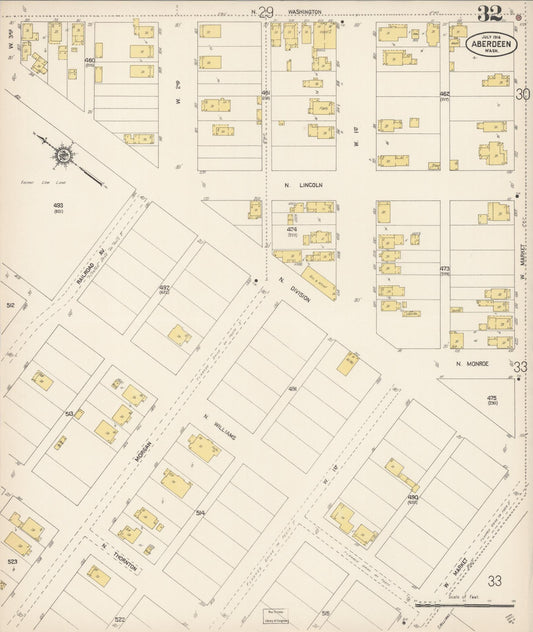 Sanborn Fire Insurance Map from Aberdeen, Grays Harbor County, Washington (1914), Sheet #0032 - Historic Sanborn Fire Insurance Map Print, vintage old map wall art, antique decor, genealogy gift, Washington Washington map