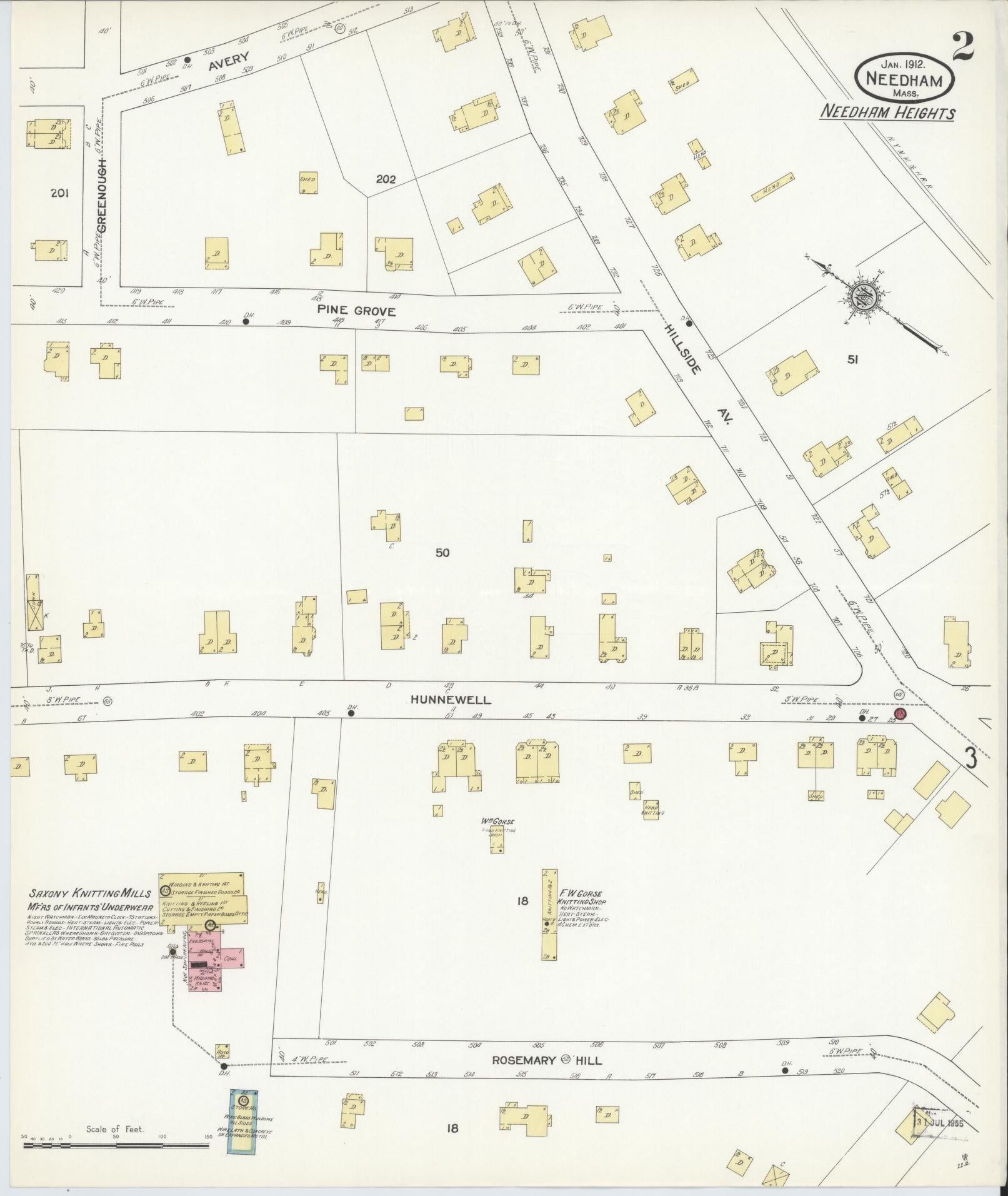 Sanborn Fire Insurance Map from Needham, Norfolk County, Massachusetts (1912), Sheet #0002 - Complete Map Set gallery image, historic Sanborn map, vintage wall art, Massachusetts Massachusetts