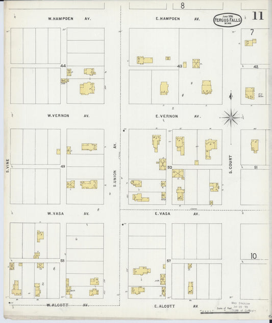 Sanborn Fire Insurance Map from Fergus Falls, Otter Tail County, Minnesota (1896), Sheet #0011 - Historic Sanborn Fire Insurance Map Print, vintage old map wall art, antique decor, genealogy gift, Minnesota Minnesota map