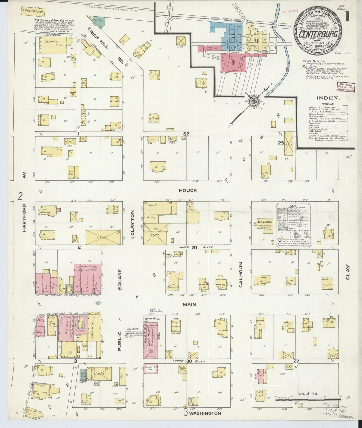 Sanborn Fire Insurance Map from Centerburg, Knox County, Ohio (1909), Sheet #0001 - Historic Sanborn Fire Insurance Map Print, vintage old map wall art, antique decor, genealogy gift, Ohio Ohio map