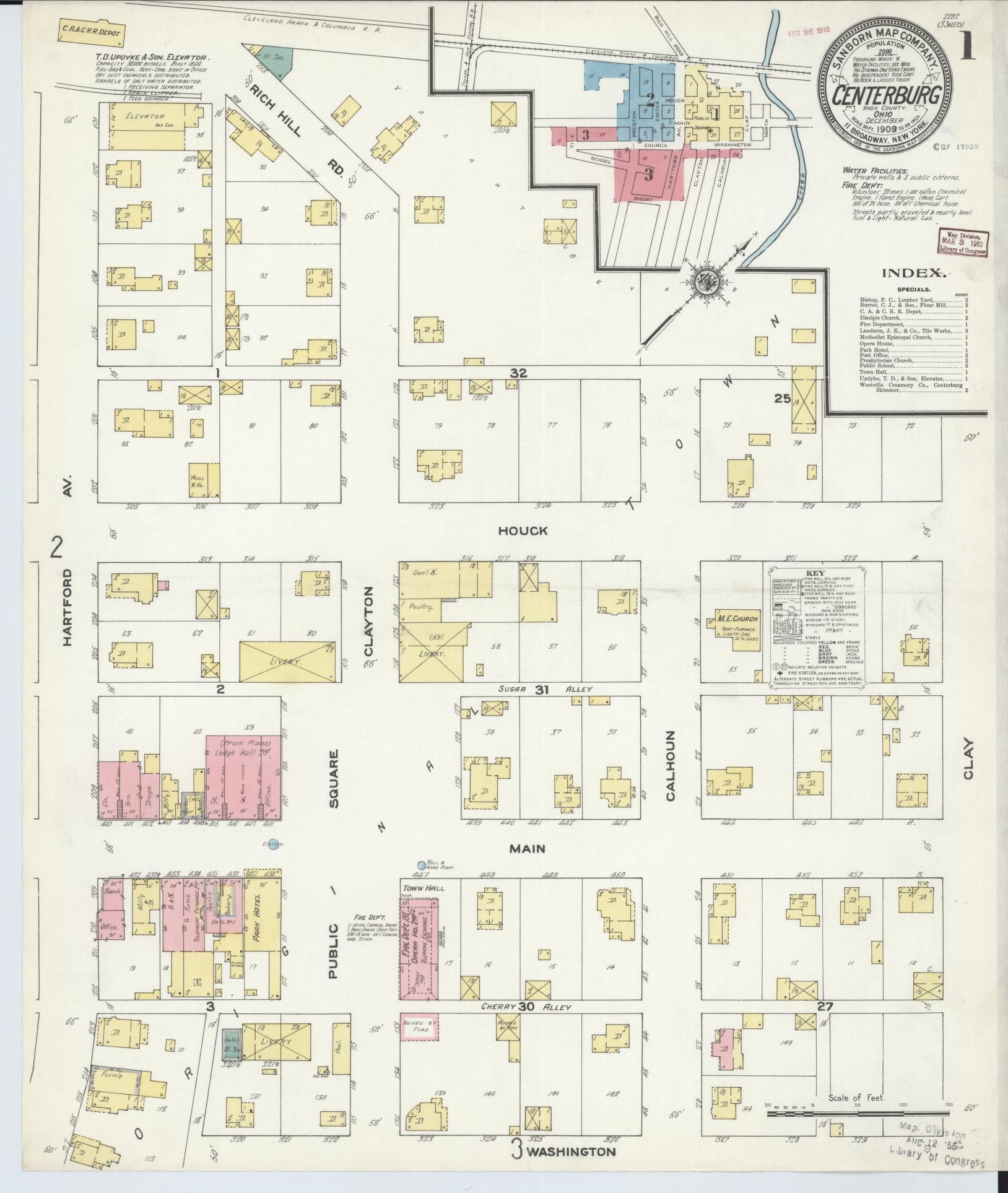 Sanborn Fire Insurance Map from Centerburg, Knox County, Ohio (1909), Sheet #0001 - Historic Sanborn Fire Insurance Map Print, vintage old map wall art, antique decor, genealogy gift, Ohio Ohio map