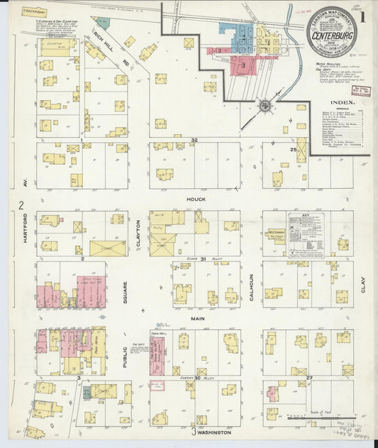 Sanborn Fire Insurance Map from Centerburg, Knox County, Ohio (1909), Sheet #0001 - Historic Sanborn Fire Insurance Map Print, vintage old map wall art, antique decor, genealogy gift, Ohio Ohio map