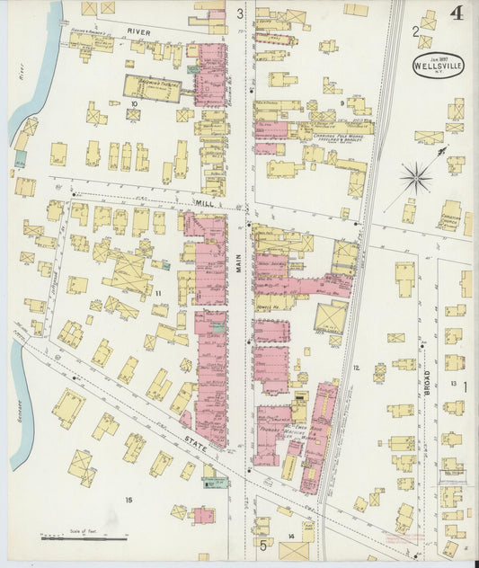 Sanborn Fire Insurance Map from Wellsville, Allegany County, New York (1897), Sheet #0004 - Historic Sanborn Fire Insurance Map Print, vintage old map wall art, antique decor, genealogy gift, New York New York map