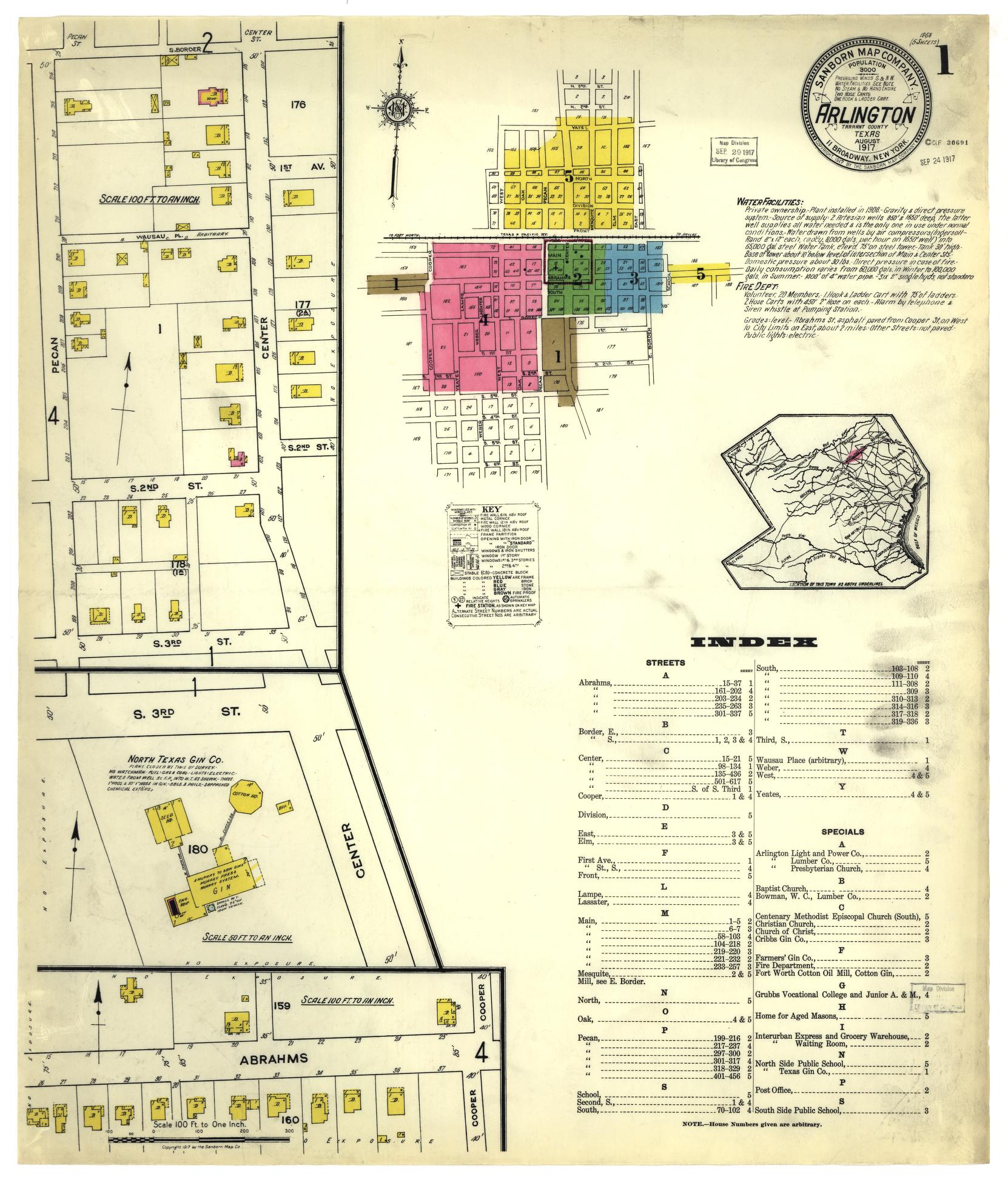 Sanborn Fire Insurance Map from Arlington, Tarrant County, Texas. (1917) – Historic Sanborn Fire Insurance Map Print