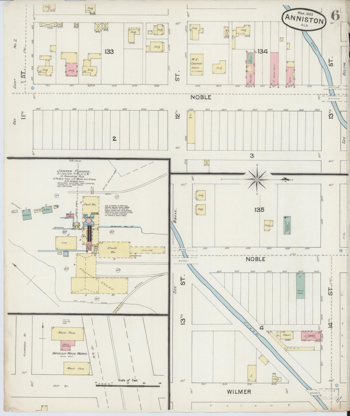 Sanborn Fire Insurance Map from Anniston, Calhoun County, Alabama (1888), Sheet #0006 - Complete Map Set gallery image, historic Sanborn map, vintage wall art, Alabama Alabama