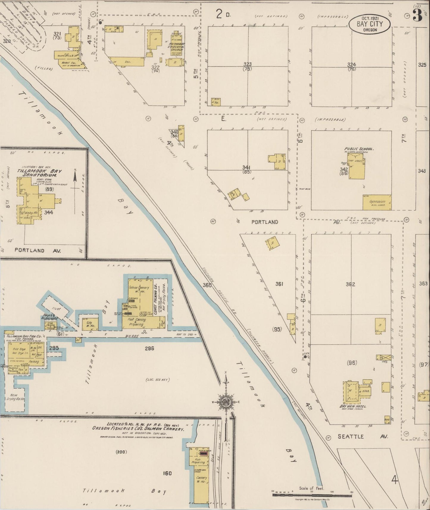 Sanborn Fire Insurance Map from Bay City, Tillamook County, Oregon (1921), Sheet #0003 - Complete Map Set gallery image, historic Sanborn map, vintage wall art, Oregon Oregon