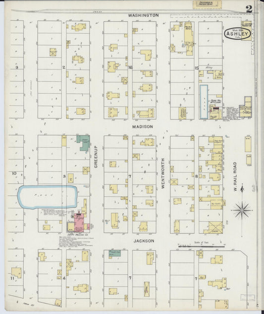 Sanborn Fire Insurance Map from Ashley, Washington County, Illinois (1894), Sheet #0002 - Historic Sanborn Fire Insurance Map Print, vintage old map wall art, antique decor, genealogy gift, Illinois Illinois map