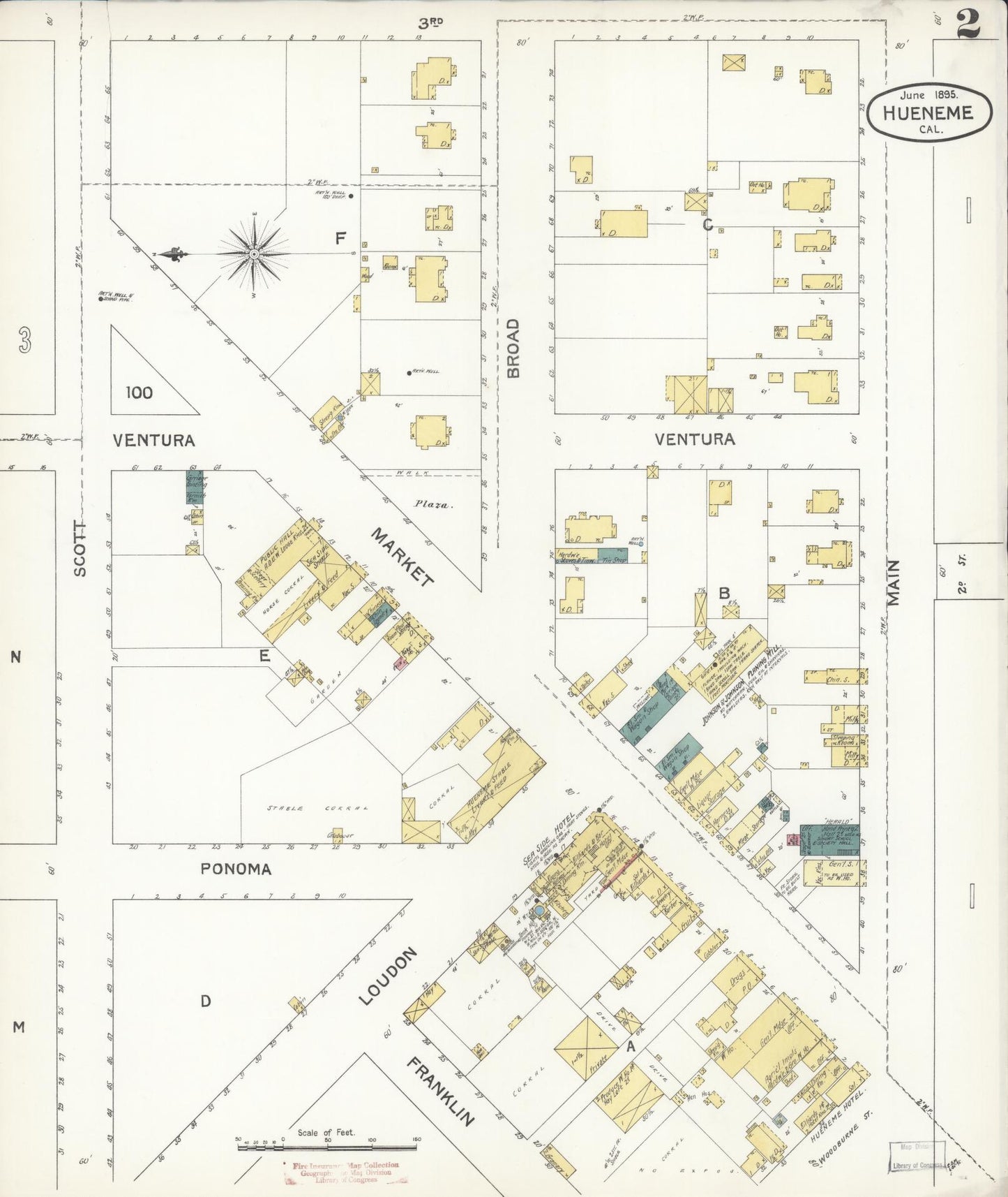 Sanborn Fire Insurance Map from Hueneme, Ventura County, California (1895), Sheet #0002 - Historic Sanborn Fire Insurance Map Print, vintage old map wall art, antique decor, genealogy gift, California California map