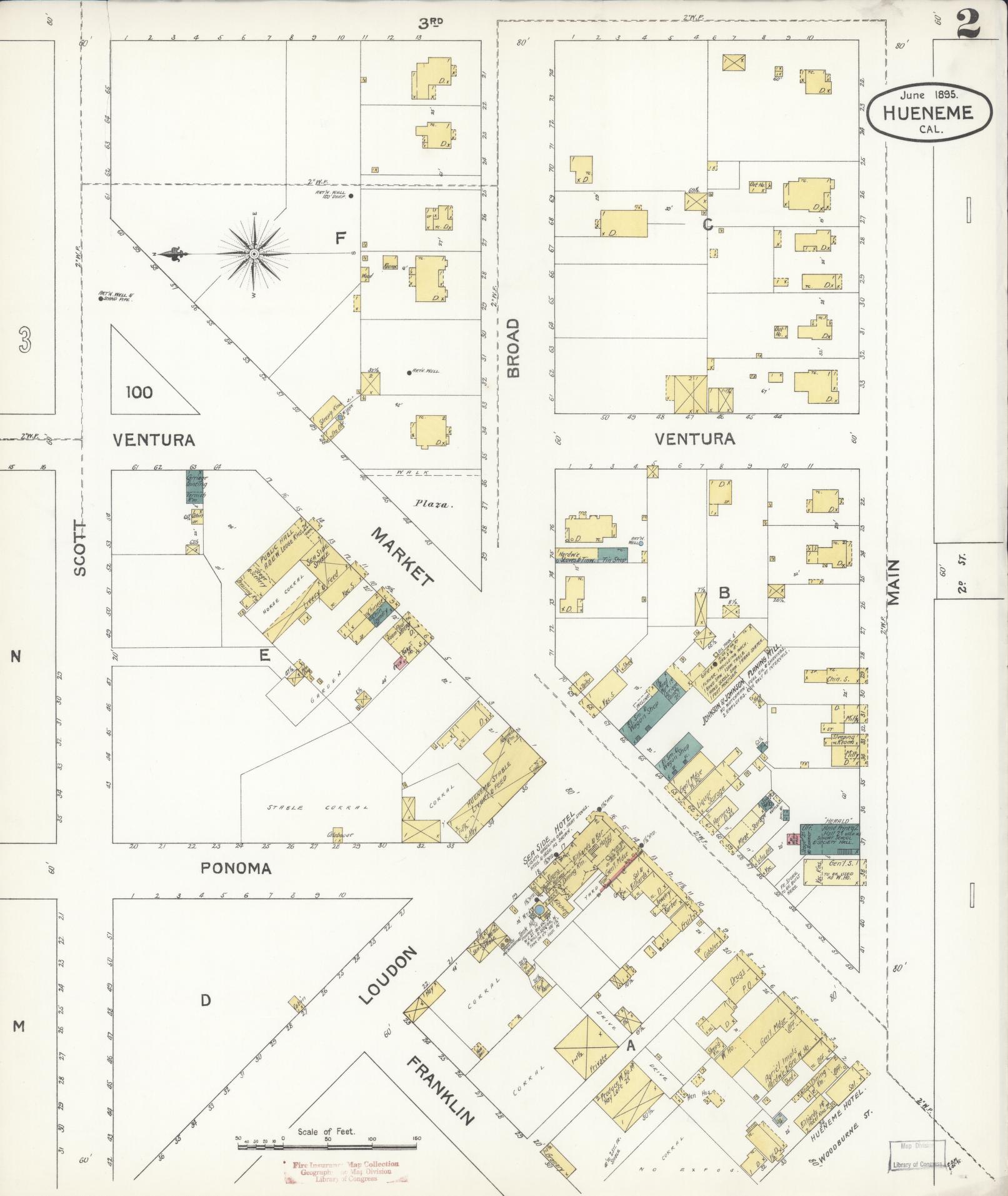 Sanborn Fire Insurance Map from Hueneme, Ventura County, California (1895), Sheet #0002 - Historic Sanborn Fire Insurance Map Print, vintage old map wall art, antique decor, genealogy gift, California California map