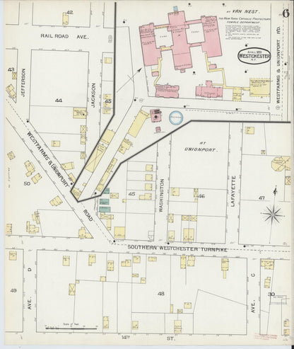 Sanborn Fire Insurance Map from Westchester, Westchester County, New York (1893), Sheet #0006 - Historic Sanborn Fire Insurance Map Print, vintage old map wall art, antique decor, genealogy gift, New York New York map