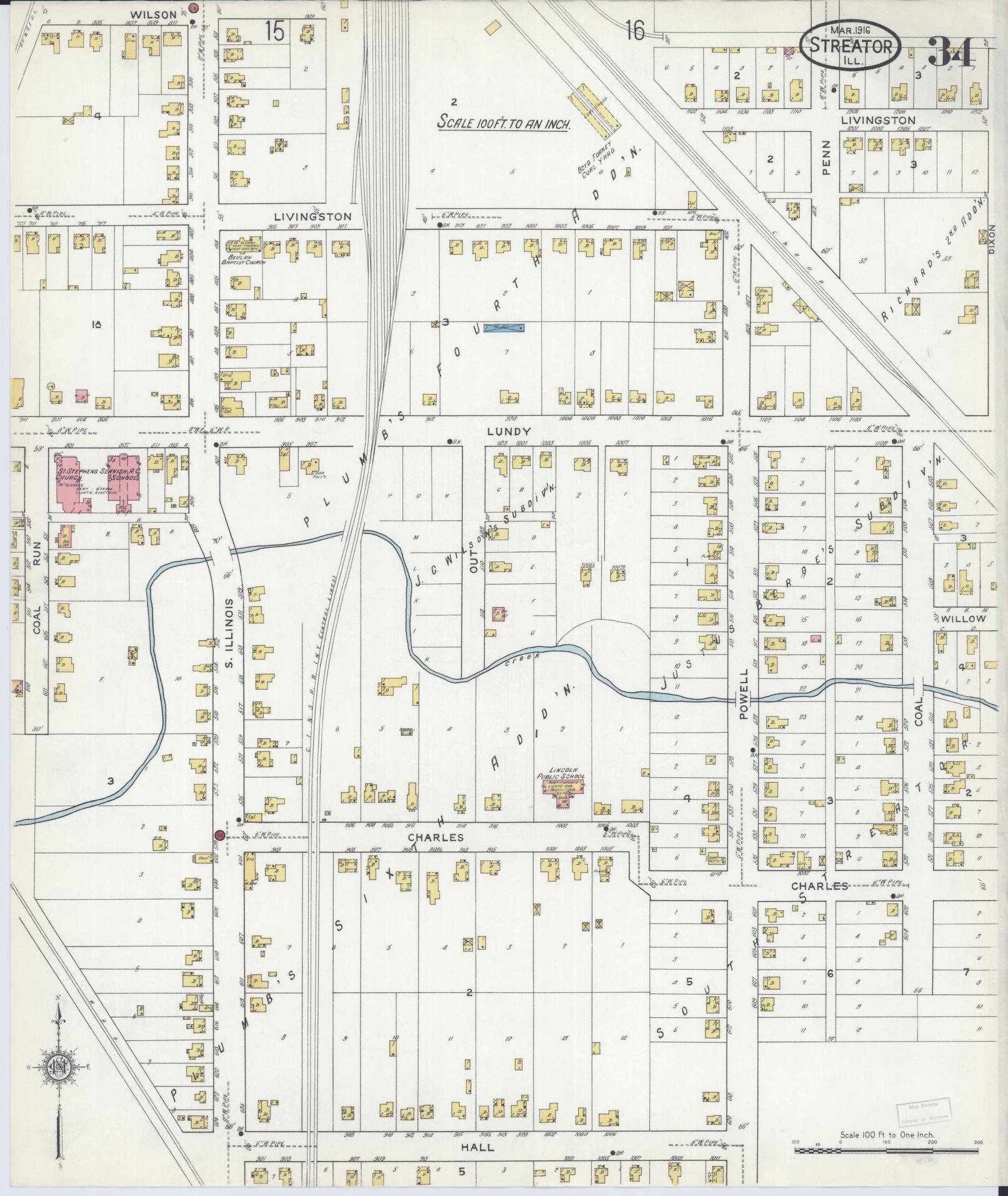 Sanborn Fire Insurance Map from Streator, La Salle County, Illinois (1916), Sheet #0034 - Complete Map Set gallery image, historic Sanborn map, vintage wall art, Illinois Illinois
