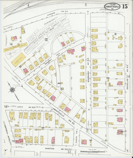 Sanborn Fire Insurance Map from Charlottesville, Independent Cities, Virginia (1920), Sheet #0015 - Historic Sanborn Fire Insurance Map Print, vintage old map wall art, antique decor, genealogy gift, Virginia Virginia map