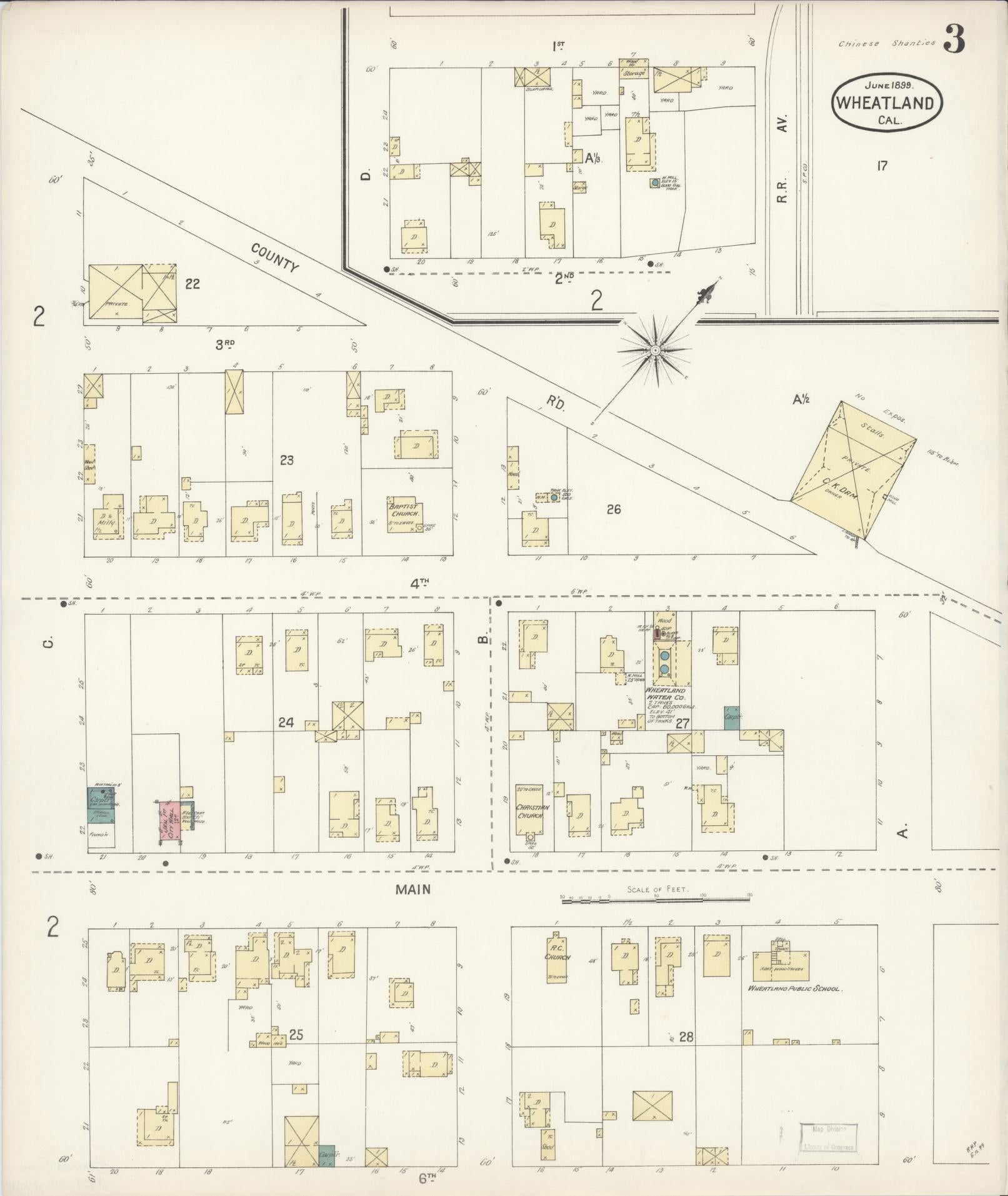 Sanborn Fire Insurance Map from Wheatland, Yuba County, California (1899), Sheet #0003 - Complete Map Set gallery image, historic Sanborn map, vintage wall art, California California