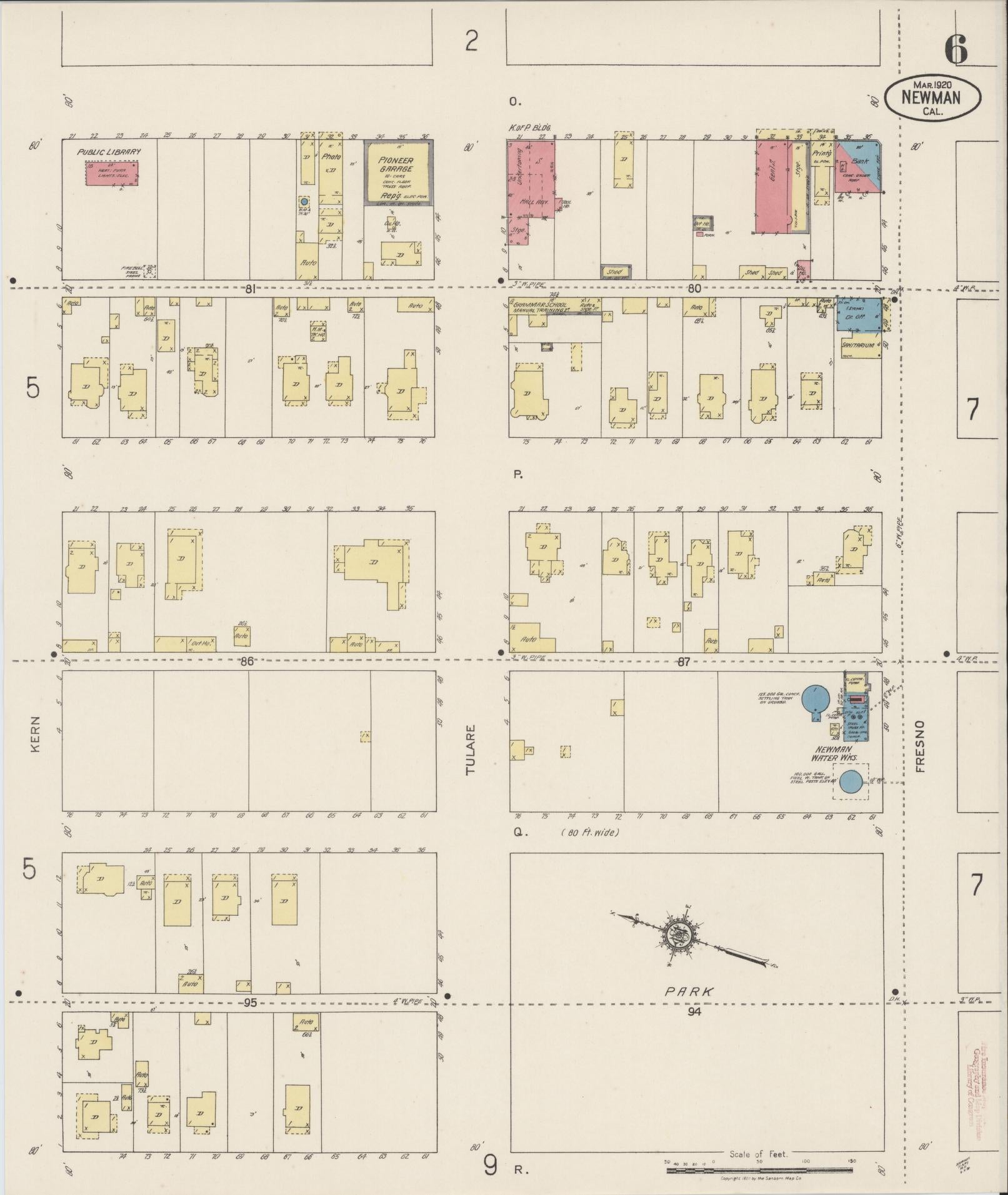 Sanborn Fire Insurance Map from Newman, Stanislaus County, California (1920), Sheet #0006 - Complete Map Set gallery image, historic Sanborn map, vintage wall art, California California