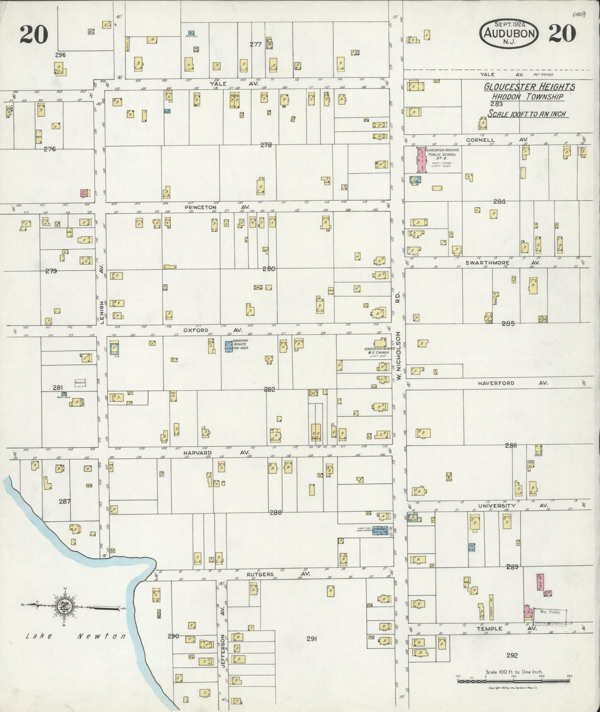 Sanborn Fire Insurance Map from Audubon, Camden County, New Jersey (1924), Sheet #0020 - Complete Map Set gallery image, historic Sanborn map, vintage wall art, New Jersey New Jersey