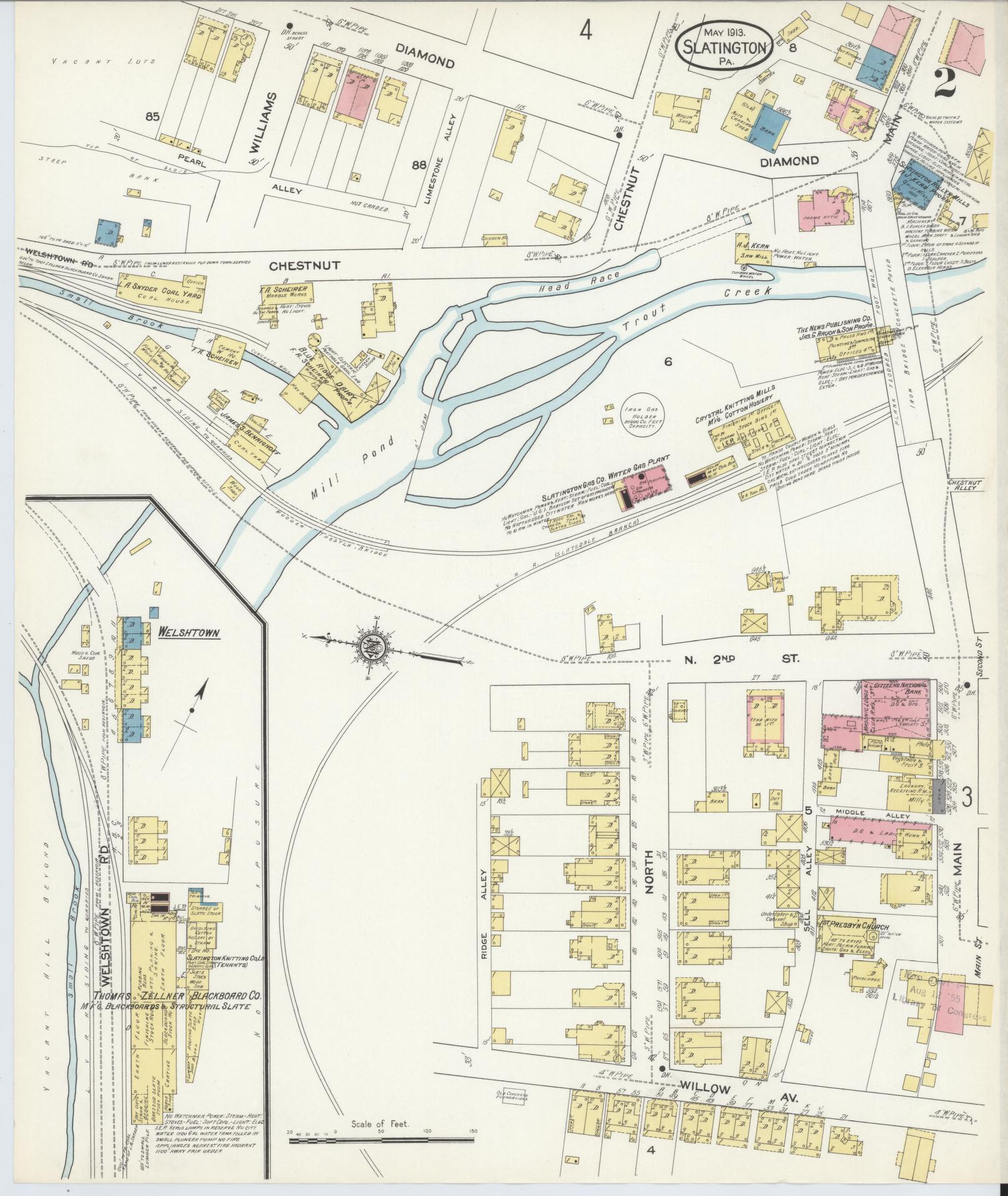 Sanborn Fire Insurance Map from Slatington, Lehigh County, Pennsylvania (1913), Sheet #0002 - Complete Map Set gallery image, historic Sanborn map, vintage wall art, Pennsylvania Pennsylvania