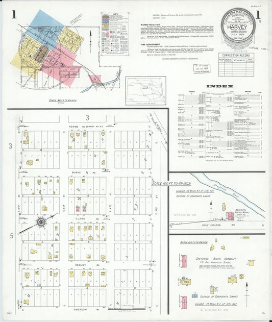 Sanborn Fire Insurance Map from Harvey, Wells County, North Dakota (1939), Sheet #0001 - Complete Map Set gallery image, historic Sanborn map, vintage wall art, North Dakota North Dakota