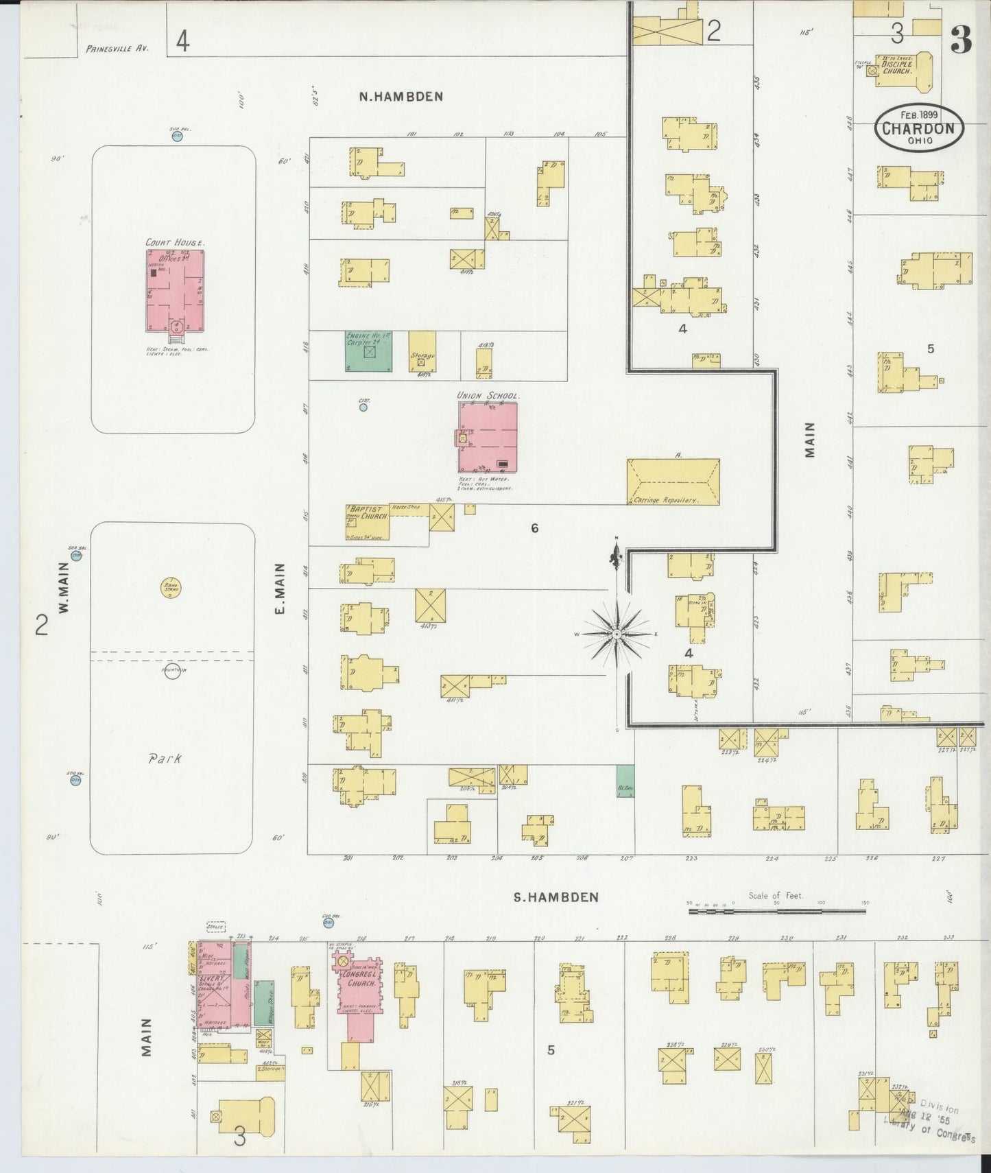 Sanborn Fire Insurance Map from Chardon, Geauga County, Ohio (1899), Sheet #0003 - Historic Sanborn Fire Insurance Map Print, vintage old map wall art, antique decor, genealogy gift, Ohio Ohio map