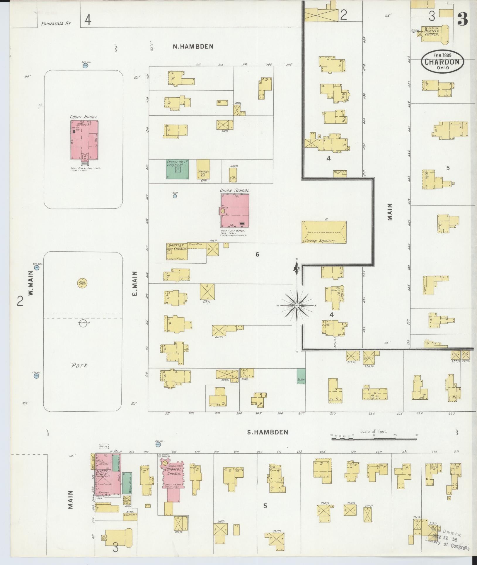 Sanborn Fire Insurance Map from Chardon, Geauga County, Ohio (1899), Sheet #0003 - Historic Sanborn Fire Insurance Map Print, vintage old map wall art, antique decor, genealogy gift, Ohio Ohio map