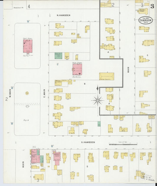 Sanborn Fire Insurance Map from Chardon, Geauga County, Ohio (1899), Sheet #0003 - Historic Sanborn Fire Insurance Map Print, vintage old map wall art, antique decor, genealogy gift, Ohio Ohio map