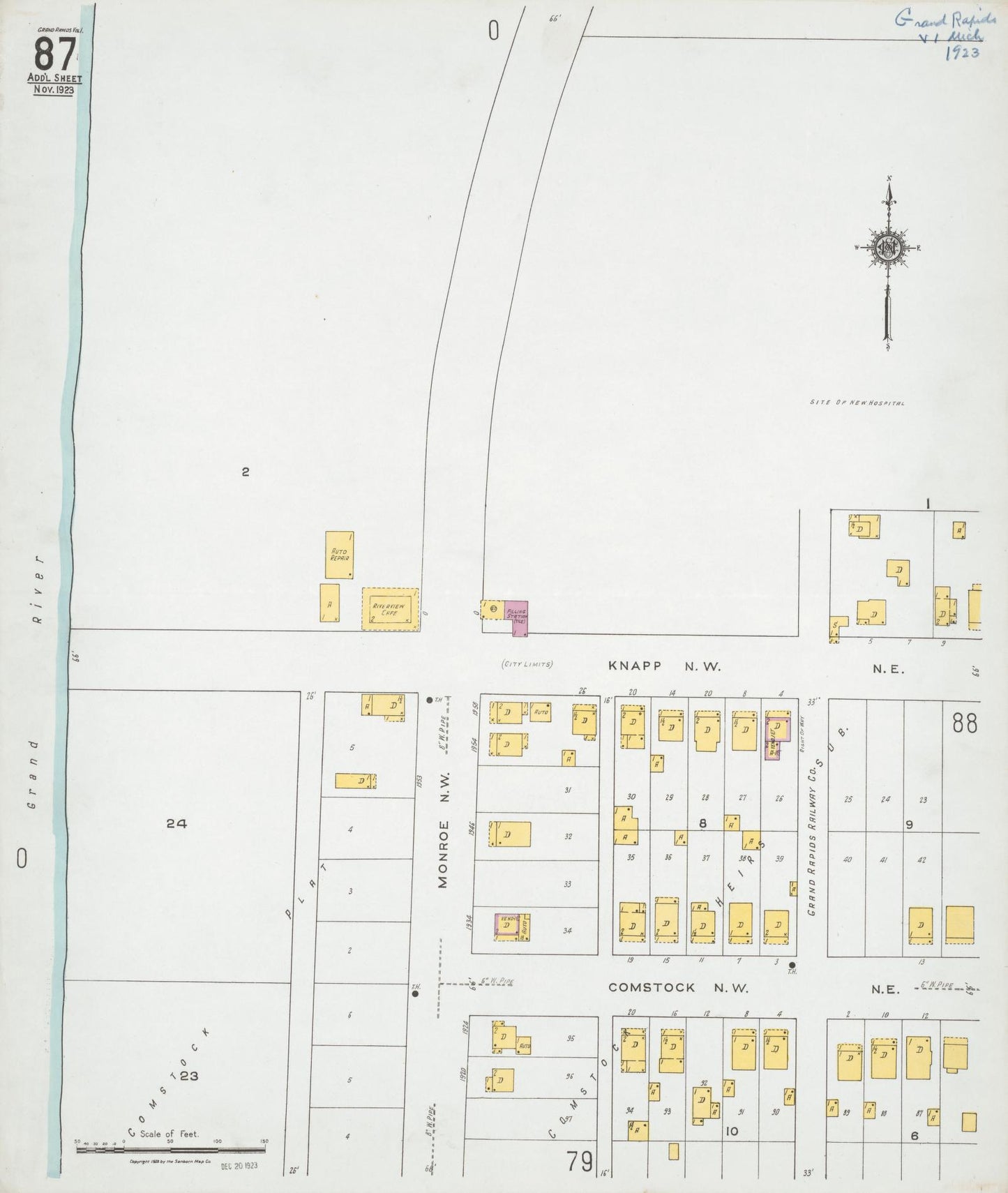 Sanborn Fire Insurance Map from Grand Rapids, Kent County, Michigan (1923), Sheet #0087 - Complete Map Set gallery image, historic Sanborn map, vintage wall art, Michigan Michigan