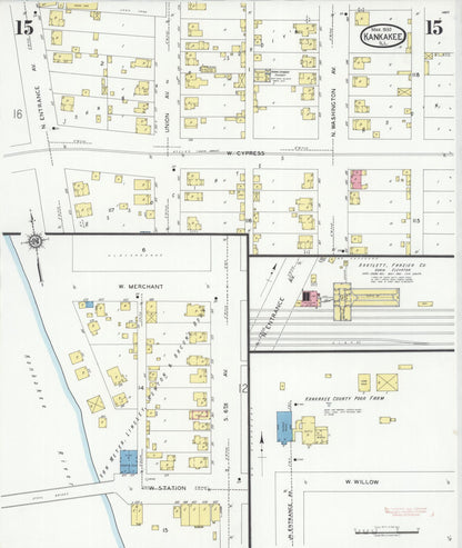 Sanborn Fire Insurance Map from Kankakee, Kankakee County, Illinois (1930), Sheet #0015 - Historic Sanborn Fire Insurance Map Print, vintage old map wall art, antique decor, genealogy gift, Illinois Illinois map