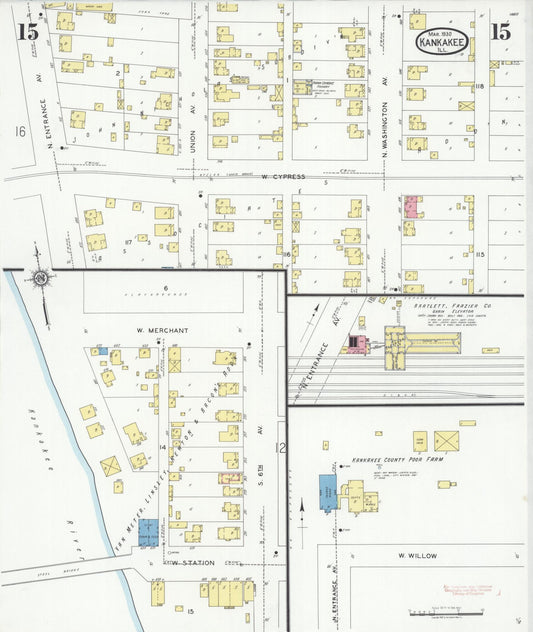 Sanborn Fire Insurance Map from Kankakee, Kankakee County, Illinois (1930), Sheet #0015 - Historic Sanborn Fire Insurance Map Print, vintage old map wall art, antique decor, genealogy gift, Illinois Illinois map
