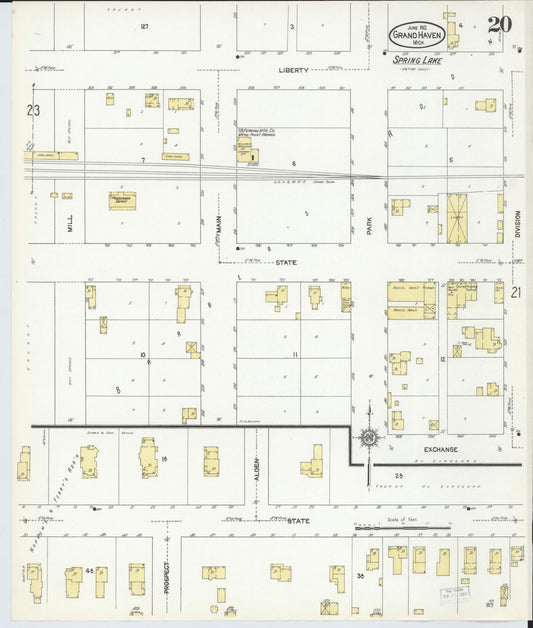 Sanborn Fire Insurance Map from Grand Haven, Ottawa County, Michigan (1912), Sheet #0020 - Historic Sanborn Fire Insurance Map Print, vintage old map wall art, antique decor, genealogy gift, Michigan Michigan map