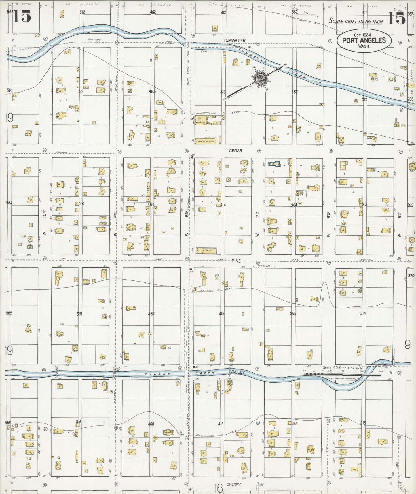 Sanborn Fire Insurance Map from Port Angeles, Clallam County, Washington (1924), Sheet #0015 - Complete Map Set gallery image, historic Sanborn map, vintage wall art, Washington Washington