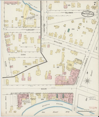 Sanborn Fire Insurance Map from Waterloo, Seneca County, New York (1886), Sheet #0007 - Historic Sanborn Fire Insurance Map Print, vintage old map wall art, antique decor, genealogy gift, New York New York map