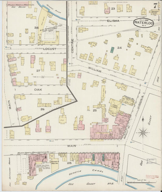 Sanborn Fire Insurance Map from Waterloo, Seneca County, New York (1886), Sheet #0007 - Historic Sanborn Fire Insurance Map Print, vintage old map wall art, antique decor, genealogy gift, New York New York map