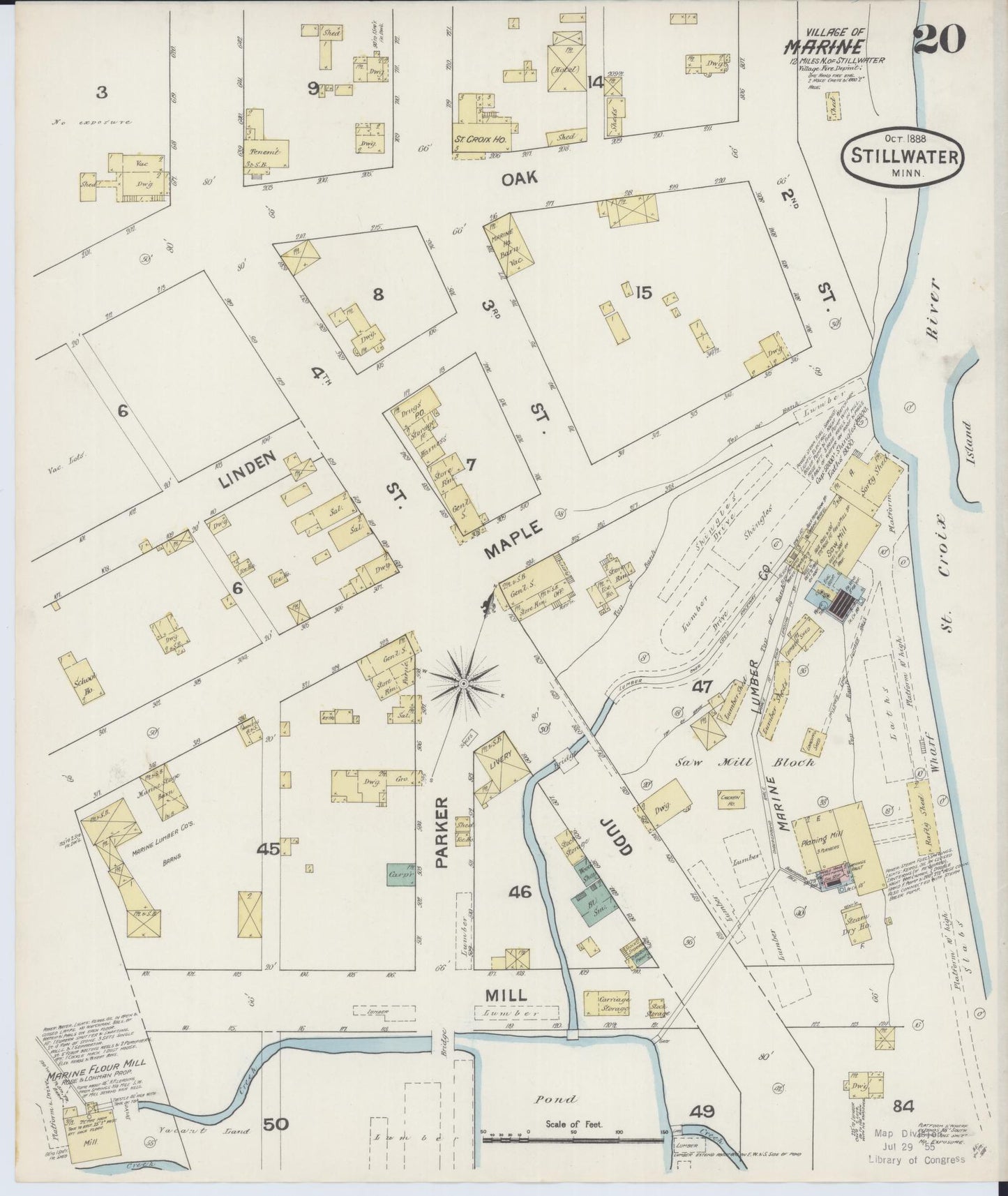 Sanborn Fire Insurance Map from Stillwater, Washington County, Minnesota (1888), Sheet #0020 - Historic Sanborn Fire Insurance Map Print, vintage old map wall art, antique decor, genealogy gift, Minnesota Minnesota map