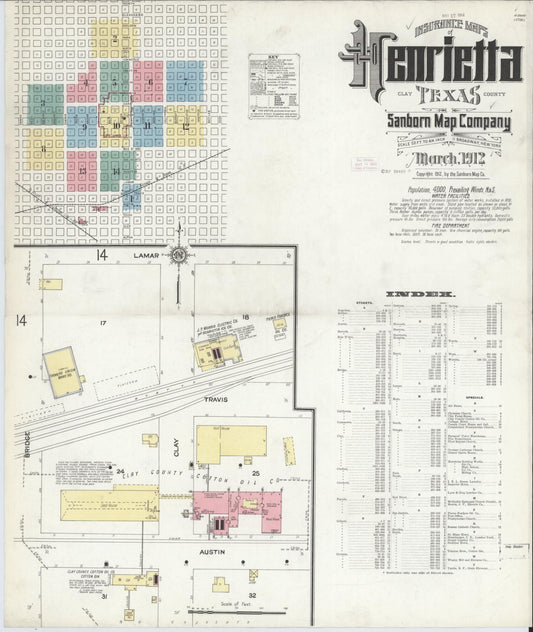 Sanborn Fire Insurance Map from Henrietta, Clay County, Texas (1912), Sheet #0001 - Complete Map Set gallery image, historic Sanborn map, vintage wall art, Texas Texas