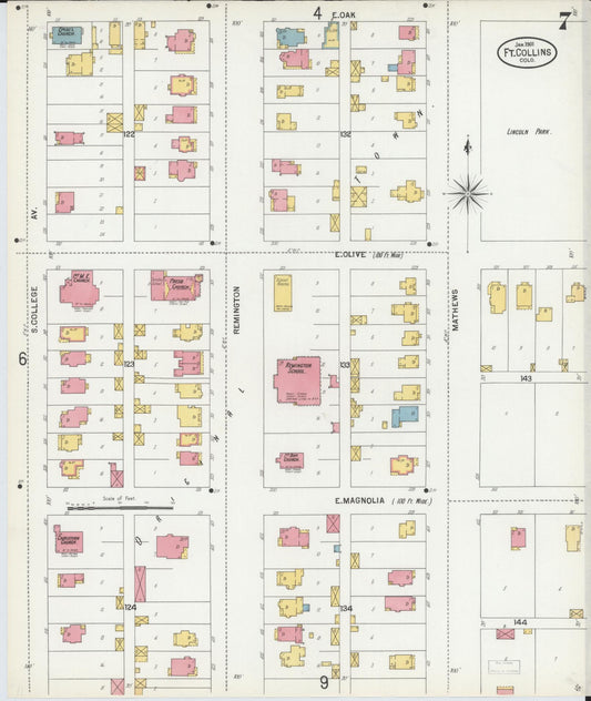 Sanborn Fire Insurance Map from Fort Collins, Larimer County, Colorado (1901), Sheet #0007 - Historic Sanborn Fire Insurance Map Print, vintage old map wall art, antique decor, genealogy gift, Colorado Colorado map