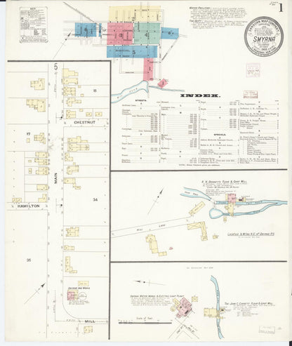 Sanborn Fire Insurance Map from Smyrna, Kent County, Delaware (1908), Sheet #0001 - Complete Map Set gallery image, historic Sanborn map, vintage wall art, Delaware Delaware