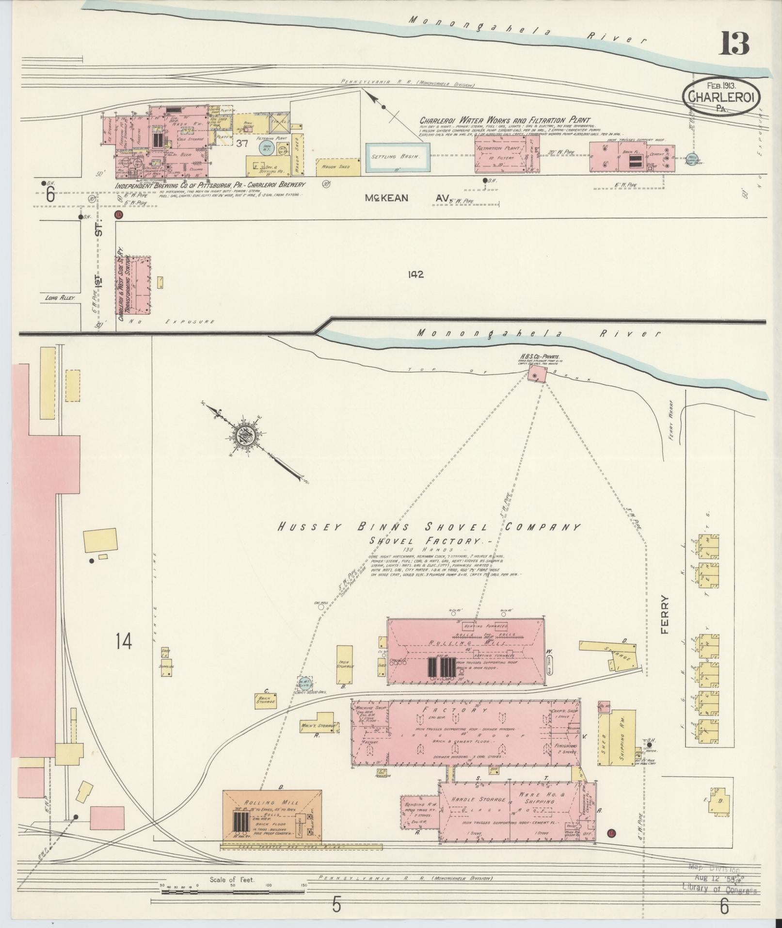 Sanborn Fire Insurance Map from Charleroi, Washington County, Pennsylvania (1913), Sheet #0013 - Historic Sanborn Fire Insurance Map Print, vintage old map wall art, antique decor, genealogy gift, Pennsylvania Pennsylvania map