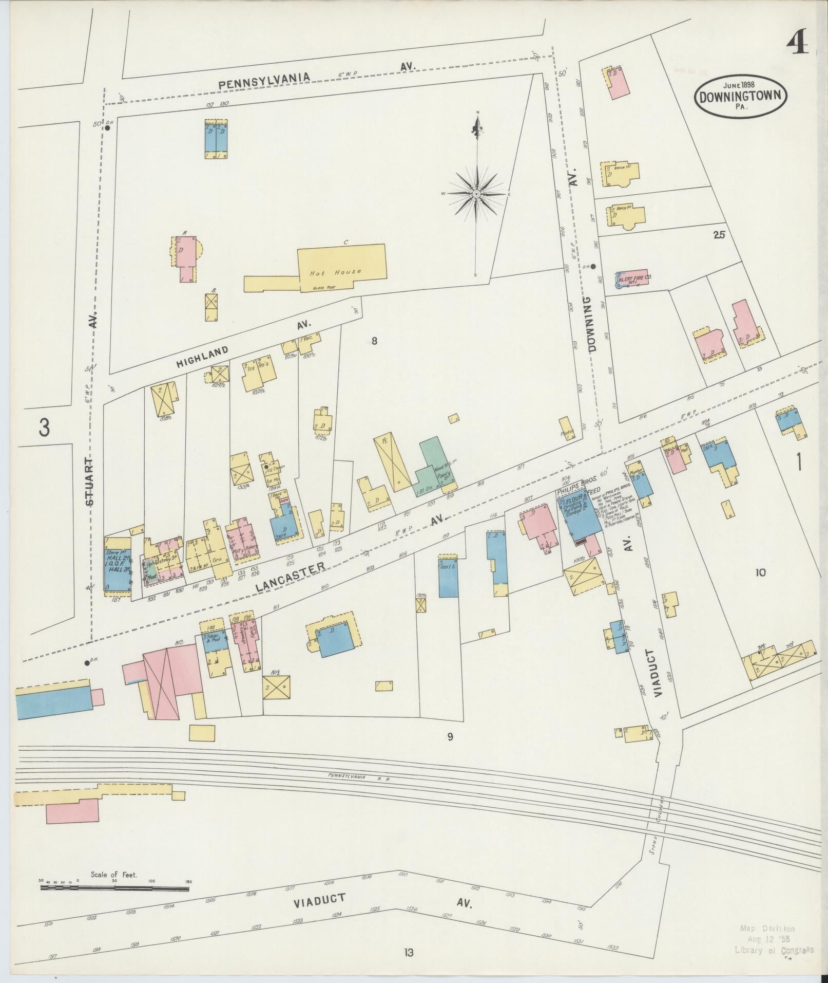 Sanborn Fire Insurance Map from Downingtown, Chester County, Pennsylvania (1898), Sheet #0004 - Historic Sanborn Fire Insurance Map Print, vintage old map wall art, antique decor, genealogy gift, Pennsylvania Pennsylvania map