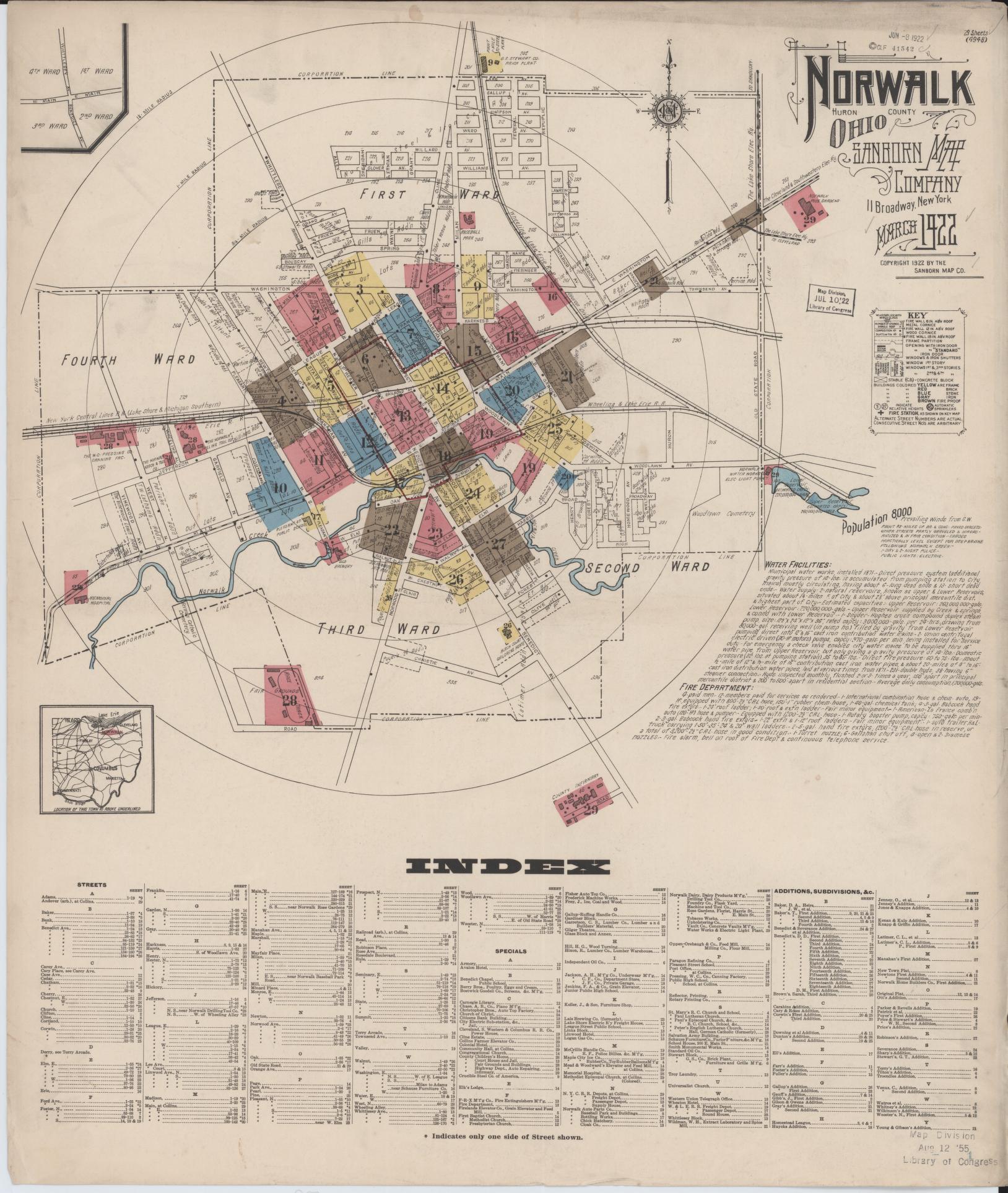 Sanborn Fire Insurance Map from Norwalk, Huron County, Ohio (1922), Sheet #0001 - Complete Map Set gallery image, historic Sanborn map, vintage wall art, Ohio Ohio