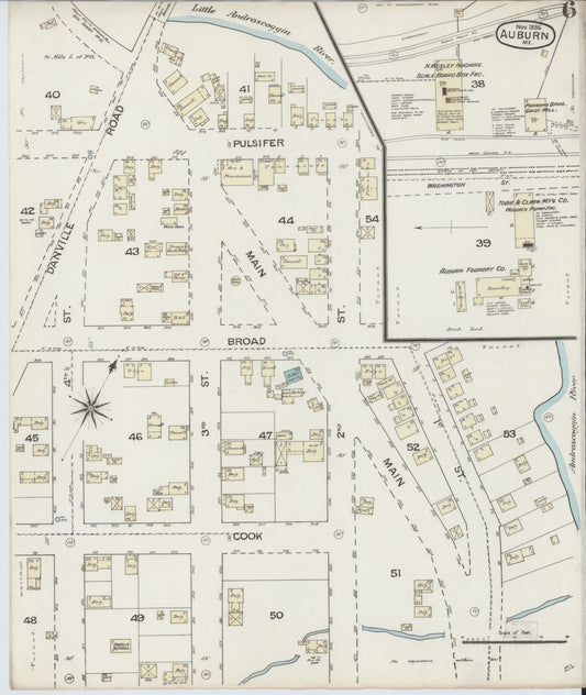 Sanborn Fire Insurance Map from Auburn, Androscoggin County, Maine (1886), Sheet #0006 - Historic Sanborn Fire Insurance Map Print, vintage old map wall art, antique decor, genealogy gift, Maine Maine map