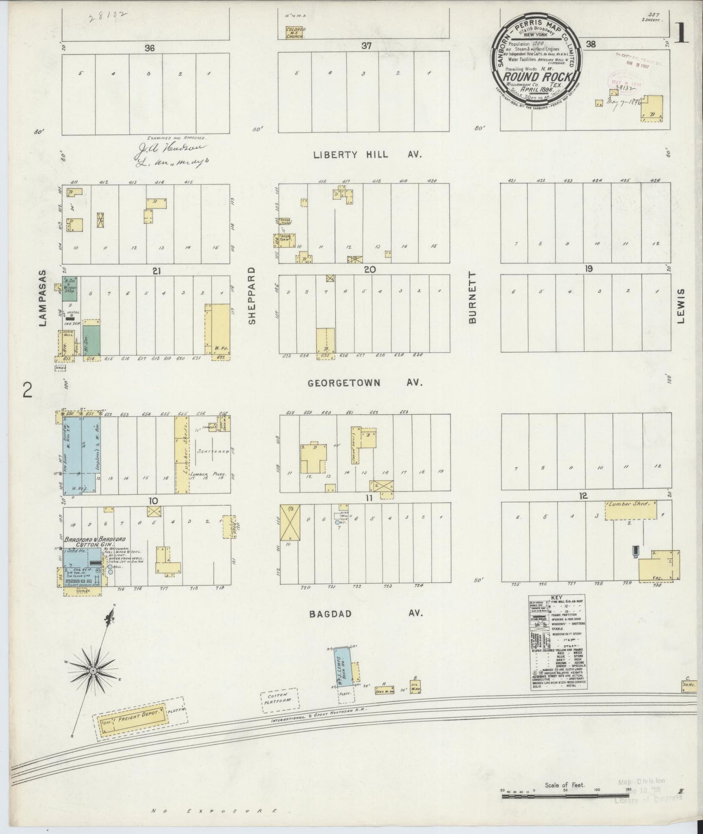 Sanborn Fire Insurance Map from Round Rock, Williamson County, Texas (1896), Sheet #0001 - Complete Map Set gallery image, historic Sanborn map, vintage wall art, Texas Texas