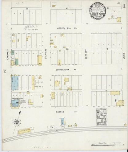 Sanborn Fire Insurance Map from Round Rock, Williamson County, Texas (1896), Sheet #0001 - Complete Map Set gallery image, historic Sanborn map, vintage wall art, Texas Texas