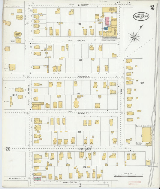 Sanborn Fire Insurance Map from Port Jervis, Orange County, New York (1905), Sheet #0002 - Historic Sanborn Fire Insurance Map Print, vintage old map wall art, antique decor, genealogy gift, New York New York map