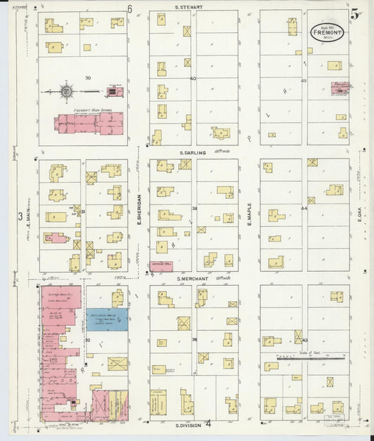 Sanborn Fire Insurance Map from Fremont, Newaygo County, Michigan (1911), Sheet #0005 - Historic Sanborn Fire Insurance Map Print, vintage old map wall art, antique decor, genealogy gift, Michigan Michigan map