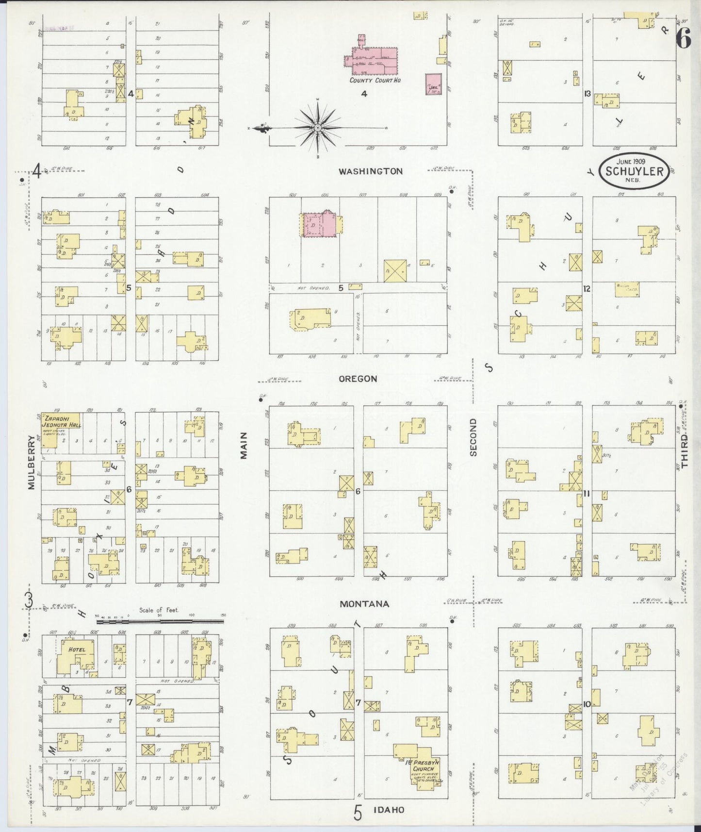 Sanborn Fire Insurance Map from Schuyler, Colfax County, Nebraska (1909), Sheet #0006 - Complete Map Set gallery image, historic Sanborn map, vintage wall art, Nebraska Nebraska