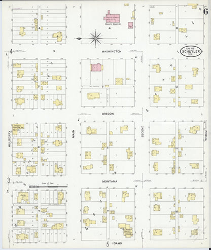 Sanborn Fire Insurance Map from Schuyler, Colfax County, Nebraska (1909), Sheet #0006 - Complete Map Set gallery image, historic Sanborn map, vintage wall art, Nebraska Nebraska